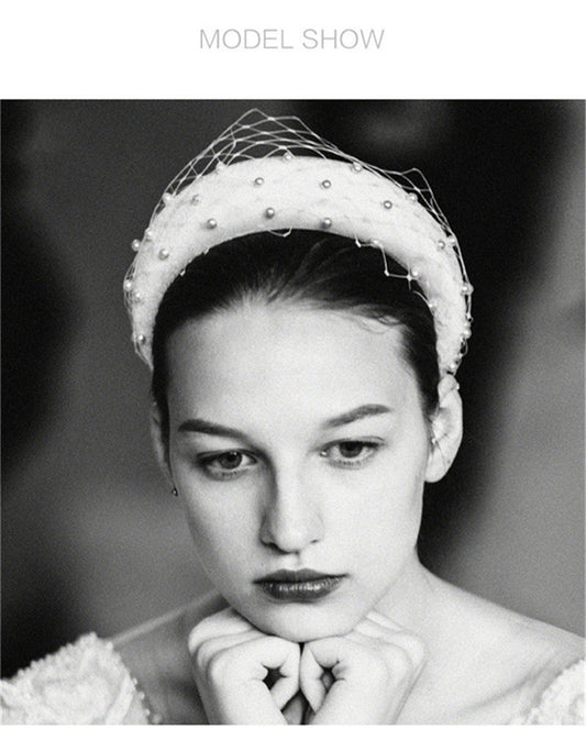 Diadema Elegante de Franela Gruesa con Red de Hilo para Novia - Image 2