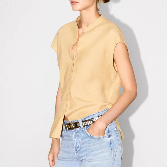 Blusa Lino Puro Cuello V Sin Mangas - Estilo Old Money Minimalista - Image 2