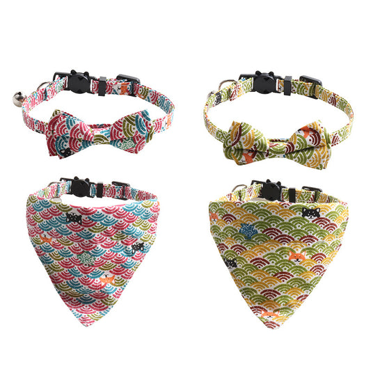 Collar para Gato Estilo Japonés con Patrón de Hierba y Moño Desmontable - Image 2