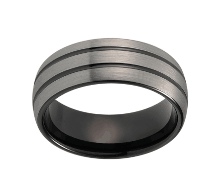 Anillo de Tungsteno Negro 8mm para Hombre y Mujer - Diseño Dome con Líneas Plateadas y Acabado Mate - Image 2