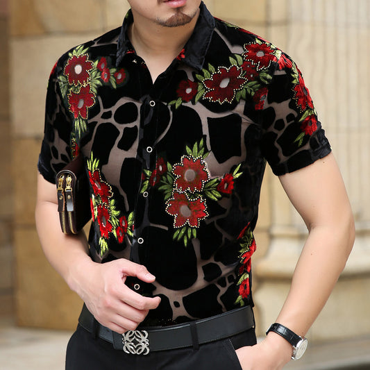 Camisa Elegante Semitransparente de Manga Corta para Hombre - Image 2