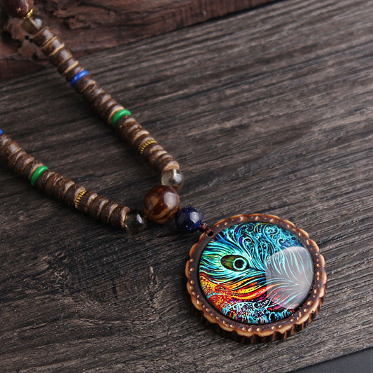 Cadena Suéter con Colgante de Pluma de Pavo Real Estilo Étnico - Image 2