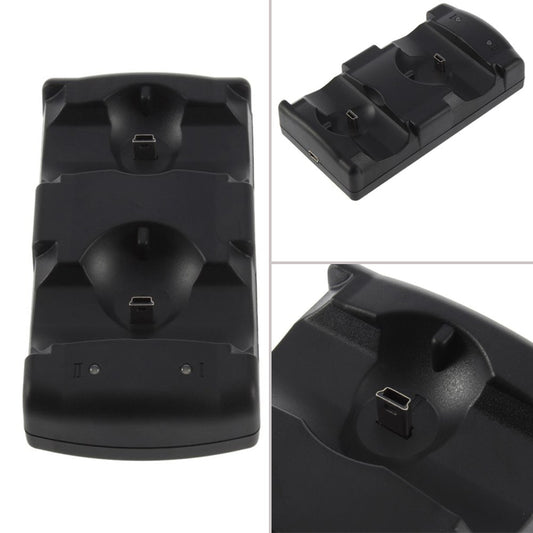Black dual charging dock for PlayStation 3 controllers and Move navigation controllers, shown with a coiled USB cable. - Image 2