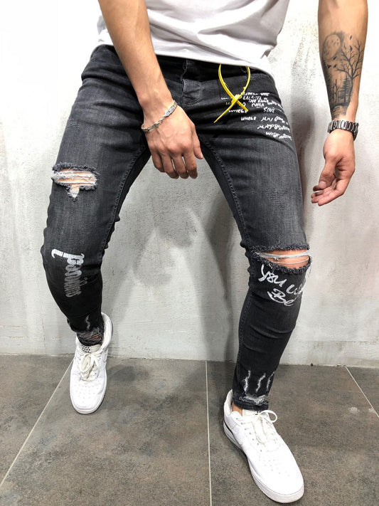 Pantalones con Roturas Estampado Letras Inglesas - Image 2