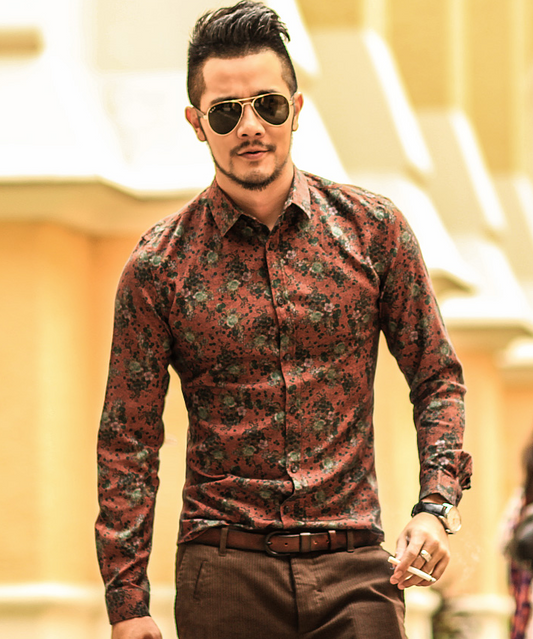 Camisa Estampada Azul Manga Larga Slim Fit Floral para Hombre - Image 2