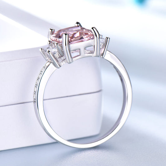 Anillo de Plata Esterlina con Morganita Cuadrada - Diseño Minimalista Coreano - Image 2