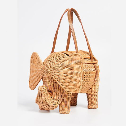 Bolso Tejido de Ratán con Diseño de Elefante en Color Sólido - Image 2