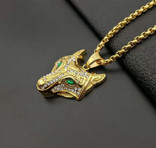 Collar Vikingo para Hombre con Dije de Cabeza de Lobo en Acero Inoxidable Dorado - Image 2