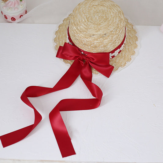 Sombrero de Paja Mori Series con Moño Multicolor - Estilo Lolita Pastoral Hecho a Mano - Image 2
