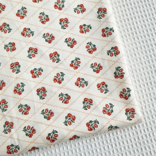 Tela de Algodón Twill Rojo Jujuba con Patrón de Celosía - Ancho para Puertas - Image 2