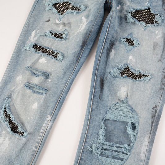 Jeans Slim Fit Rotos con Parches - Estilo Urbano Europeo y Americano - Image 2