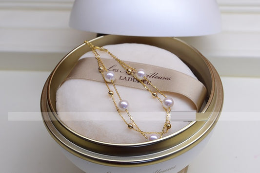 Pulsera Doble Ajustable de Perlas de Agua de Mar en Oro 18k - Image 2