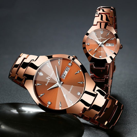 Reloj de Pareja Luminoso con Calendario - Cuarzo Elegante - Image 2