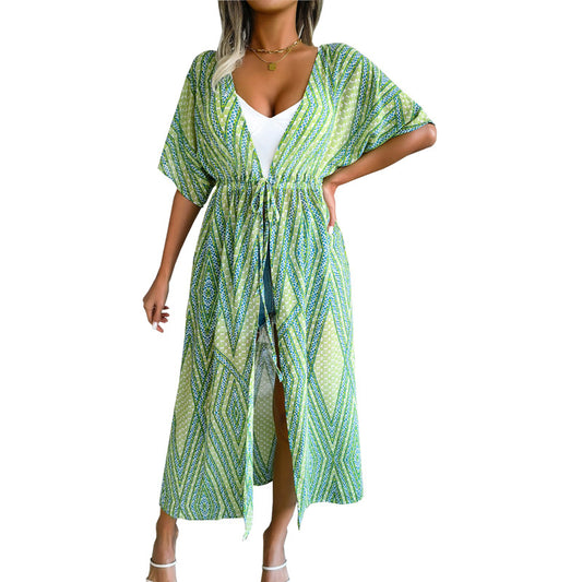 Cardigan Playero Estampado Mujer con Cierre de Cordones - Image 2