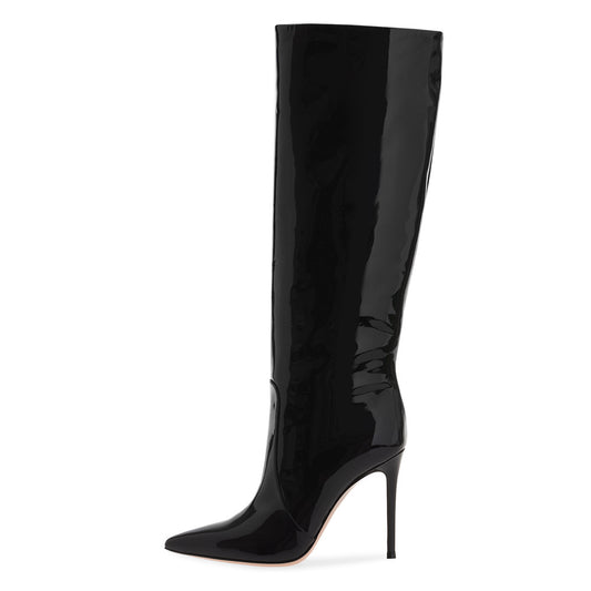 Botas Negras Stiletto Punta Fina Hasta la Rodilla - Image 2