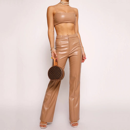 Conjunto de Dos Piezas: Chaleco de Cuero PU y Pantalón Recto para Mujer - Image 2
