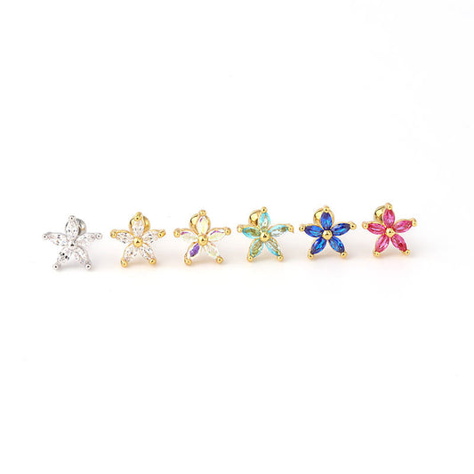 Piercing Flor Margarita Zirconia Multicolor - Acero Inoxidable Rosca Quirúrgica - Image 2