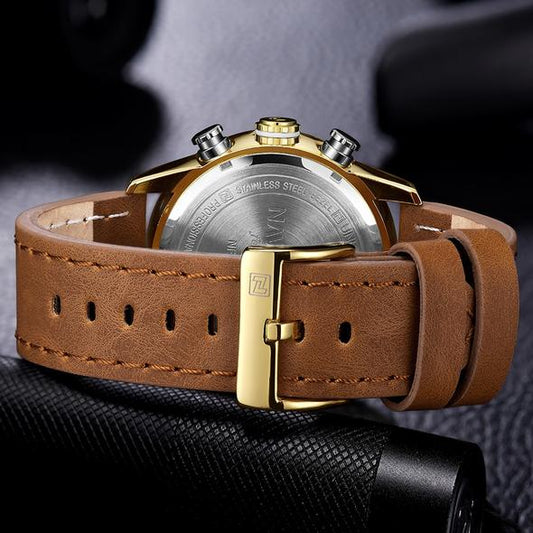 Reloj Deportivo Militar NAVIFORCE 9144 - Analógico Digital Dorado con Correa de Cuero - Image 2