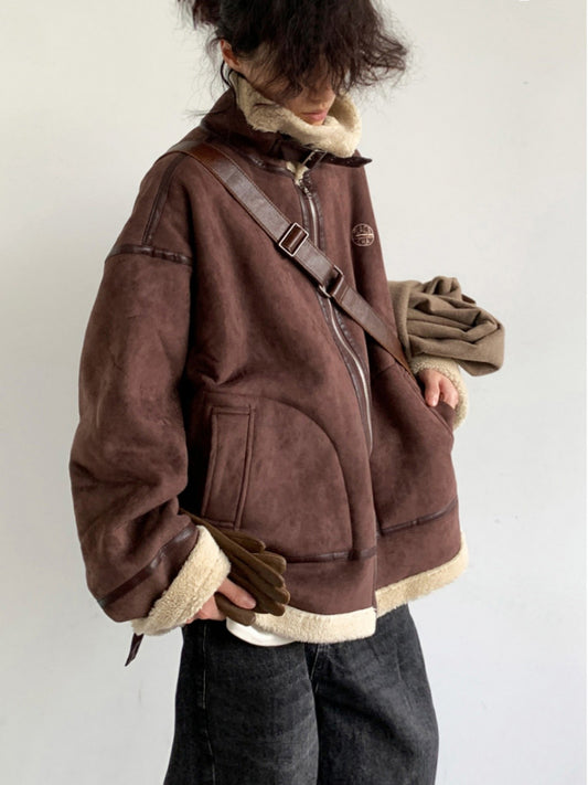 Chaqueta de Gamuza Marrón para Hombre con Cuello Tipo Polo y Forro de Lana de Cordero - Image 2