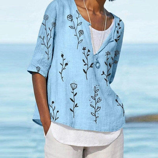Blusa Estampada Digital Cuello V Manga Corta para Mujer - Image 2