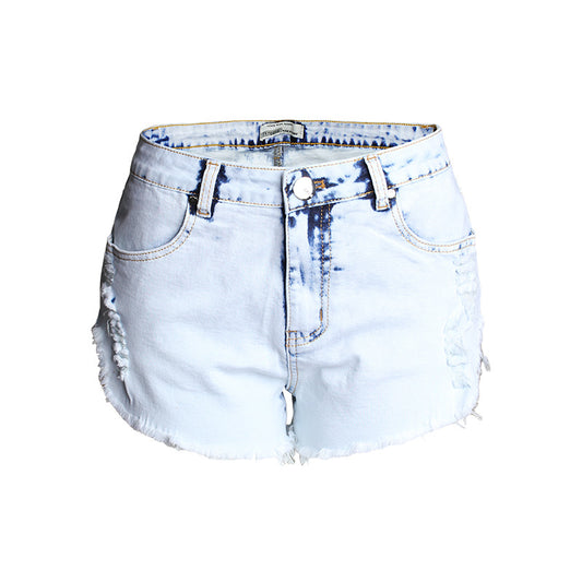 Shorts de Mezclilla Blanca Desgastada Cintura Alta para Mujer - Image 2