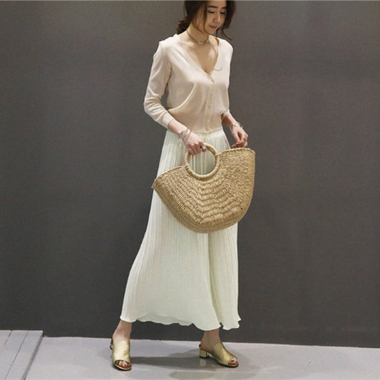 Bolsa de Playa Tejida en Rafia - Estilo Coreano Verano - Image 2