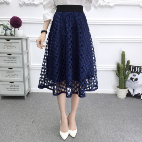 Falda Tutú de Cintura Alta con Encaje Calado - Diseño Voluminoso A para Primavera y Verano - Image 2
