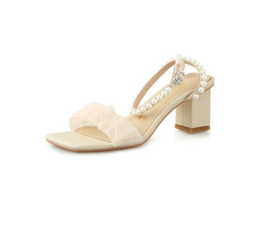 Sandalias Romanas con Perlas de Malla y Tacón Robusto - Image 2