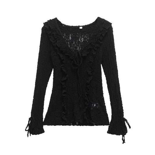 Blusa Ajustada de Encaje con Mangas Largas para Primavera y Verano - Image 2