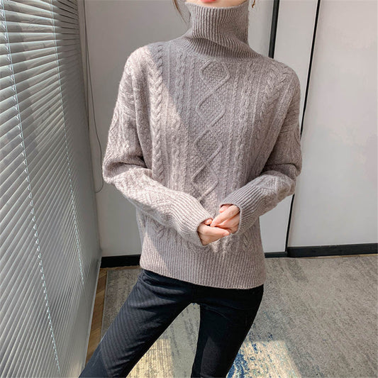 Suéter de Cuello Alto en Cashmere para Invierno - Diseño Texturizado Talla Grande - Image 2