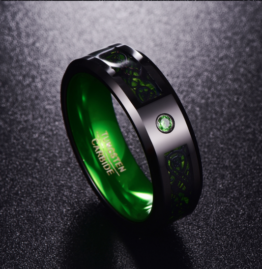 Anillo de Bodas Tungsteno Carburo Verde Zircón Mate para Hombre - Image 2