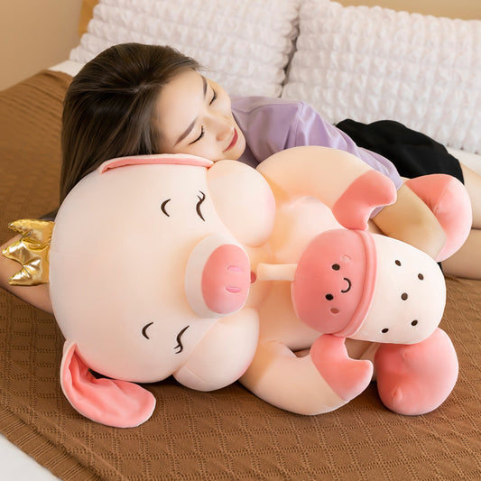 Peluche Gigante Muñeca Cerdita con Biberón - Almohada Suave - Image 2