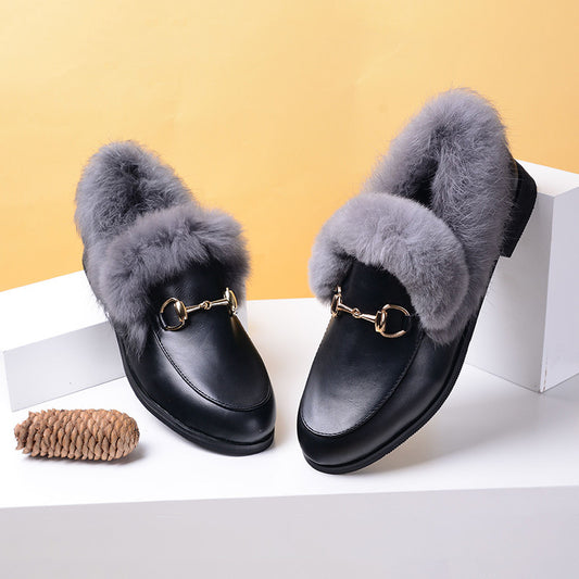 Zapatillas Planas de Algodón Cálido con Pelaje de Conejo - Image 2