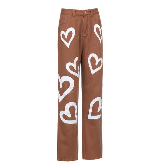 Jeans Rectos Anchos para Mujer con Estampado Love - Image 2