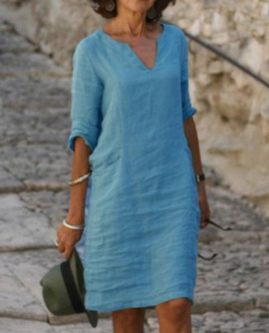 Vestido Midi Cuello V Otoño - Diseño Clásico Europa y América - Image 2