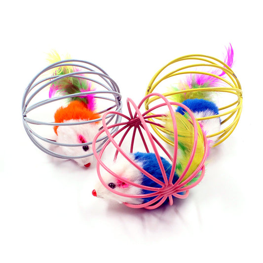 Juguete Interactivo para Gatos con Plumas y Ratón en Jaula - Image 2