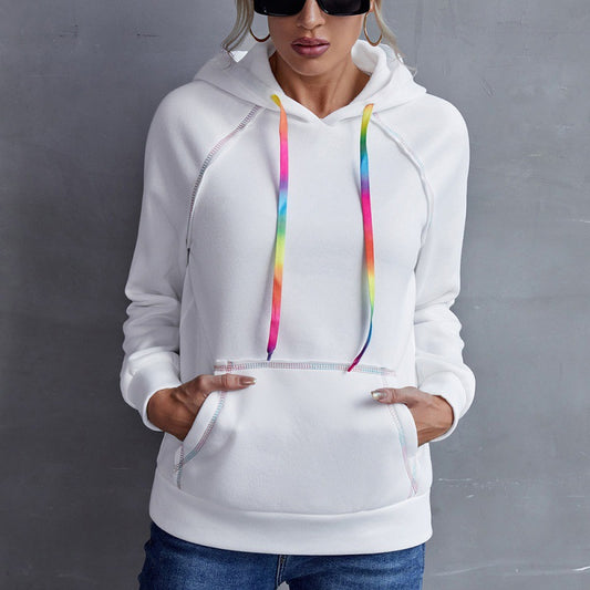 Sudadera Hoodie Suelta con Bloques de Color Arcoíris y Cintas - Image 2