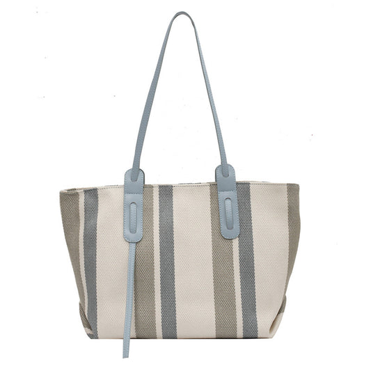 Bolsa Tote de Lona con Asa Simple - Diseño a Rayas con Contraste de Colores - Image 2