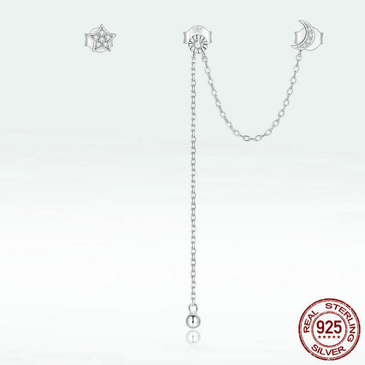Aretes de Plata 925 Estrella y Luna con Borla Larga - Image 2