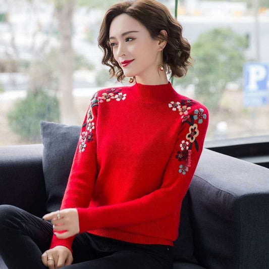 Blusa Suelta con Cuello Alto y Bordados para Mujer - Image 2