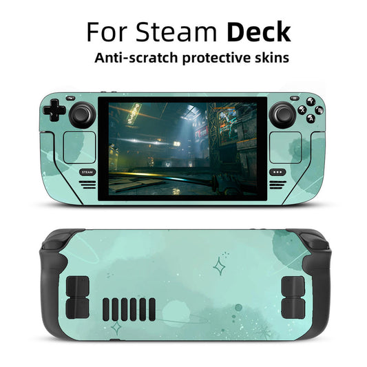 White marble pattern anti-scratch protective skin applied to the front and back of a Steam Deck gaming console. - Image 2