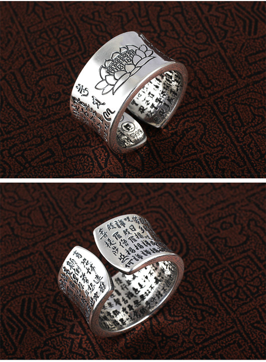 Anillo de Plata Pura con Flor de Loto Vintage para Mujer - Image 2