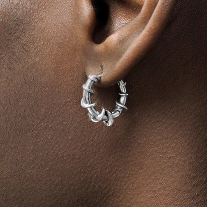 Aretes de Plata Esterlina S925 con Diseño de Espinas Retorcidas - Estilo Hip Hop Masculino - Image 2