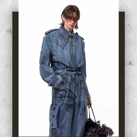 Mono Vaquero Hombre Azul Lavado con Cierre - Estilo Urbano Desgastado - Image 2