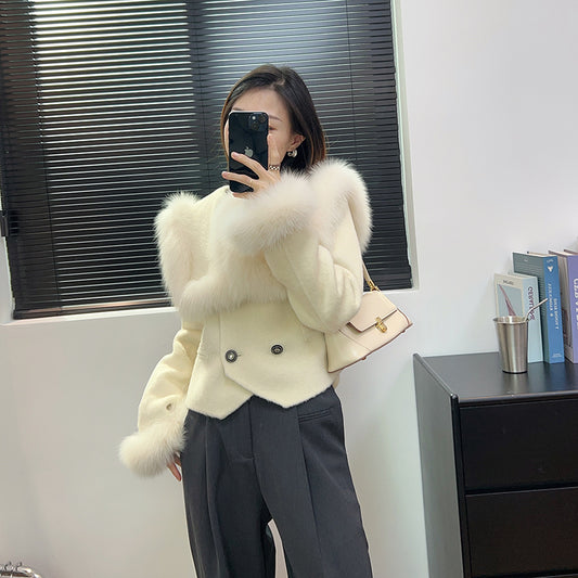 Abrigo de Lana Corto Cuello de Piel de Zorro Cintura Alta - Image 2