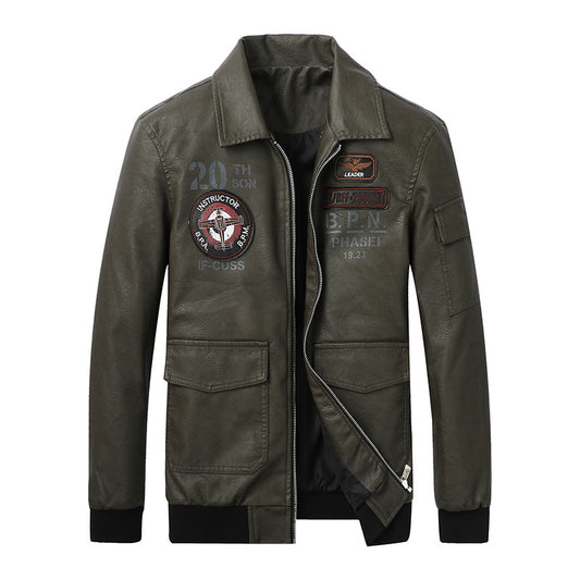 Chaqueta de Cuero para Hombre con Bordado en Solapa - Image 2