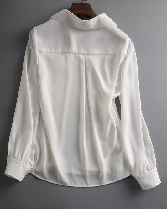 Blusa Profesional de Encaje y Gasa Elegante y Minimalista - Image 2