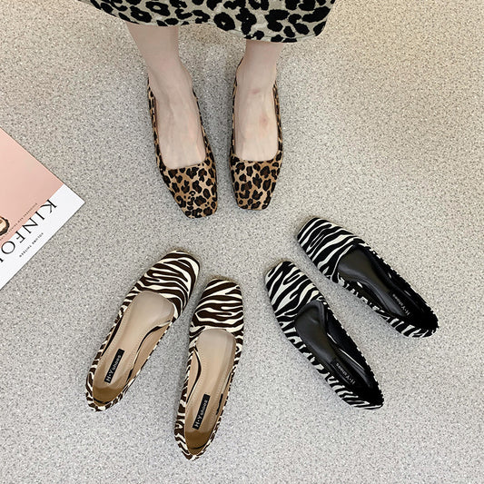 Zapatos Planos Punta Cuadrada Estilo Coreano con Patrón Zebra y Tacón Grueso - Image 2