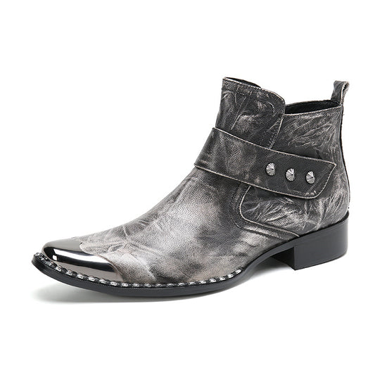 Botas de Motociclista Grises con Tacón Robusto y Cordones de Cuero Genuino - Image 2