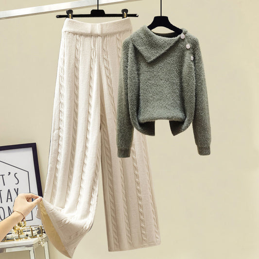 Conjunto Elegante: Suéter con Solapa y Pantalón Ancho Versátil - Image 2